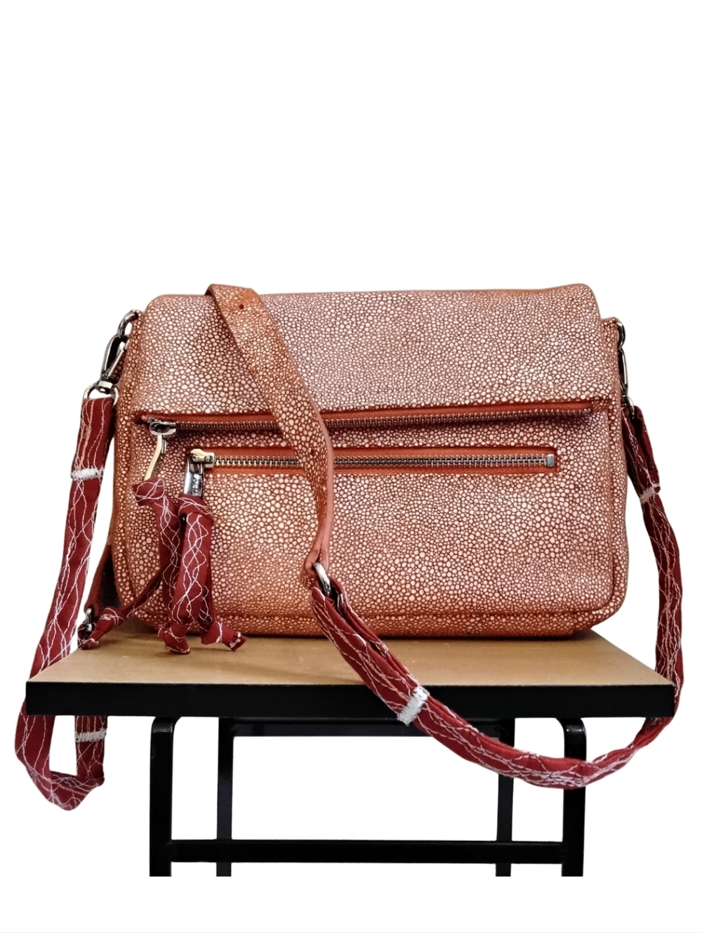 Sorial New York Oceana Burnt Orange & White Embossed Stingray Leather Crossbody